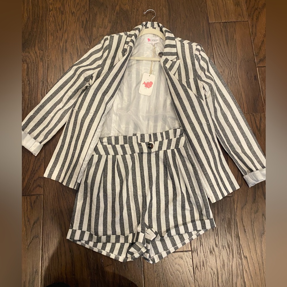 Black stripe blazer set